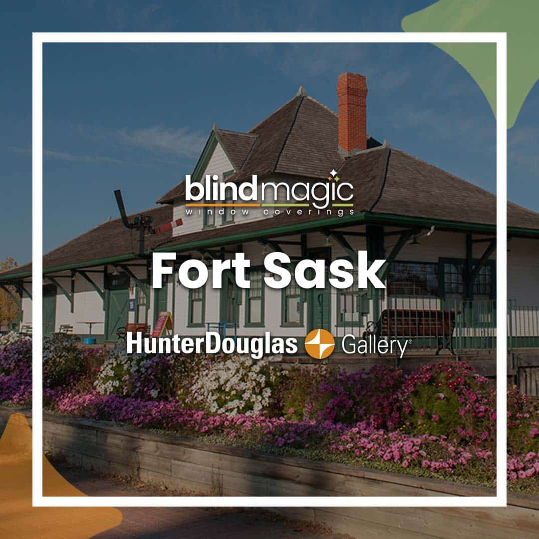 Bright house with window coverings by Blind Magic, featuring Hunter Douglas.