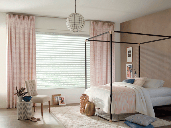 Textured pink window curtains for bedrooms with blackout options.