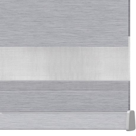 Light grey textured fabric window blind with modern design for room decor.