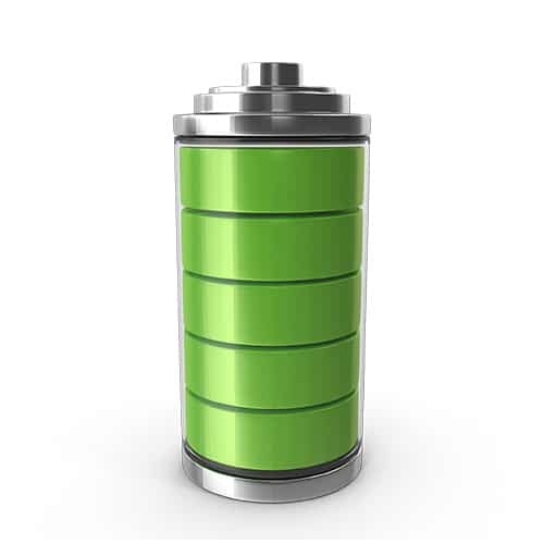 Fully charged green battery icon for power and energy efficiency.