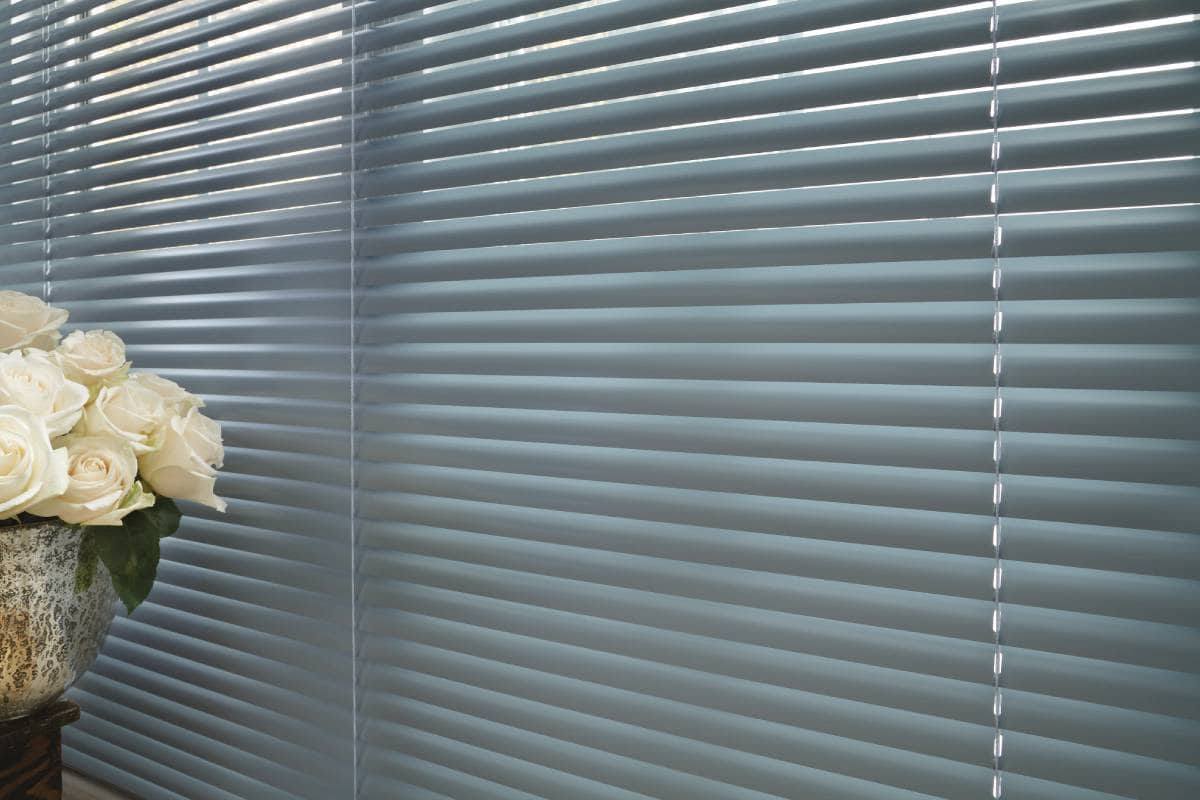 Hunter Douglas Modern Precious Metals® Mini Blinds in a commercial office near Edmonton, Alberta (AB)