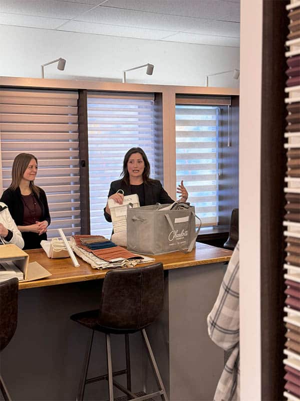 Colourful interior window blinds demonstration at Blind Magic store, showcasing custom shading solutions for homes.