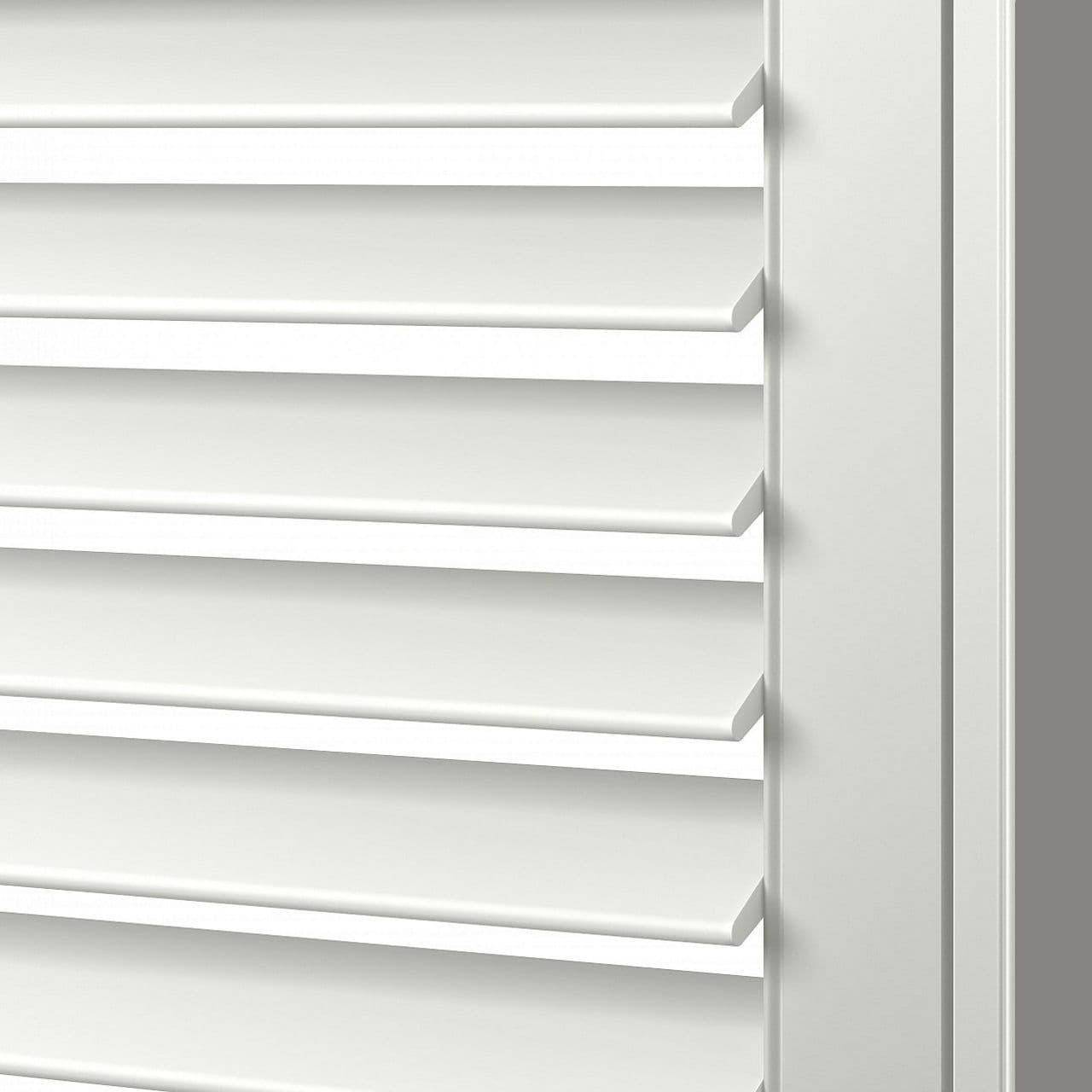 White window shutters with adjustable louvers for light control and privacy.