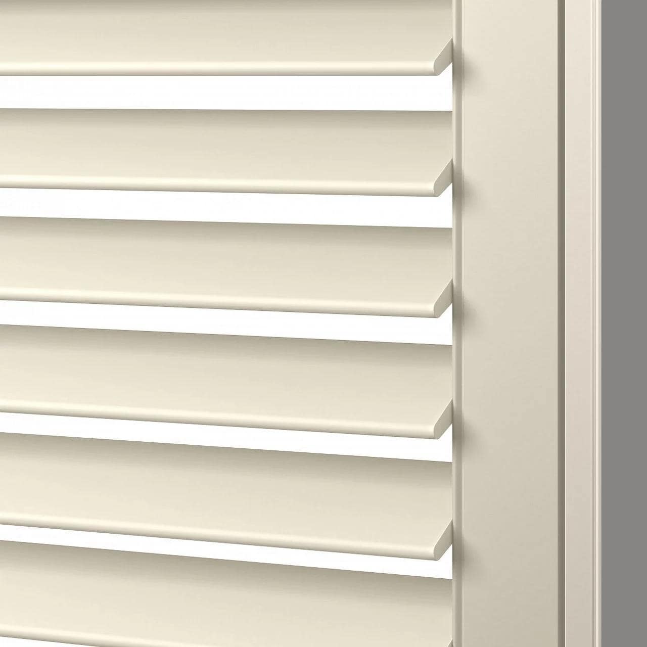 Close-up of beige window blinds with horizontal slats and sturdy frame, ideal for light control and privacy in homes or offices.