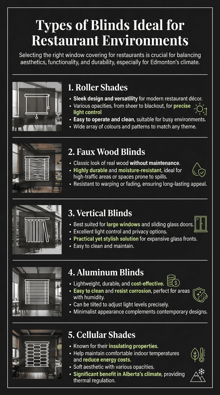 Types of Blinds Ideal for Restaurant Environments - Choosing the Right Commercial Blind Options for Your Edmonton Restaurant