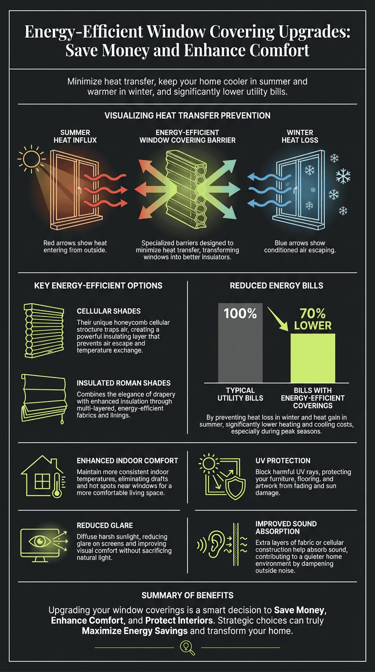 Energy-efficient window coverings for insulation and comfort.