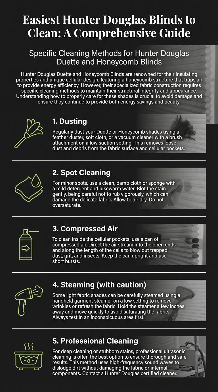 Cleaning guide for Hunter Douglas Duette and Honeycomb Blinds.
