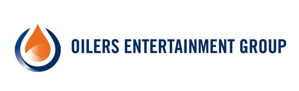 Logo of Oilers Entertainment Group featuring a stylized flame icon and bold text, representing the company's focus on oil, gas, and entertainment industries.