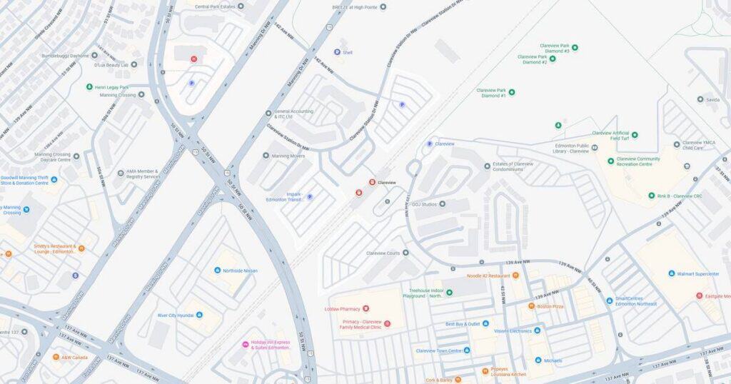 Public transportation map showing bus, train, and metro lines with station markers.