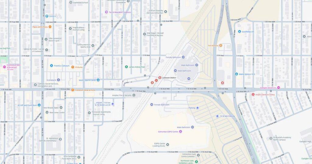 Detailed map of downtown city transit system showing bus and train routes, stations, and key landmarks for easy navigation.