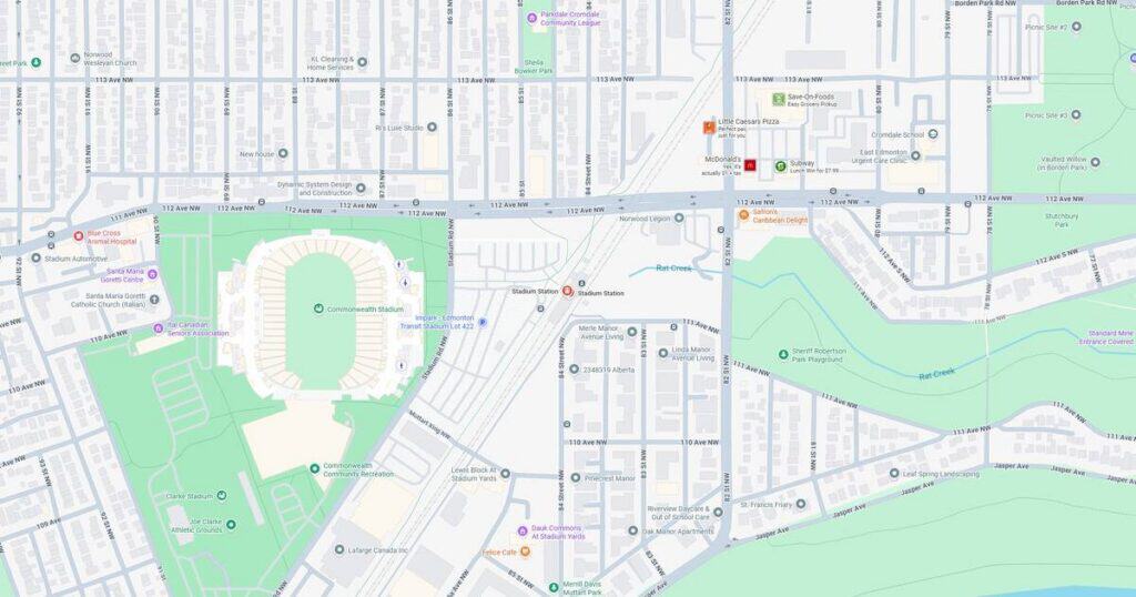 City map showing streets, parks, and key locations for navigation.
