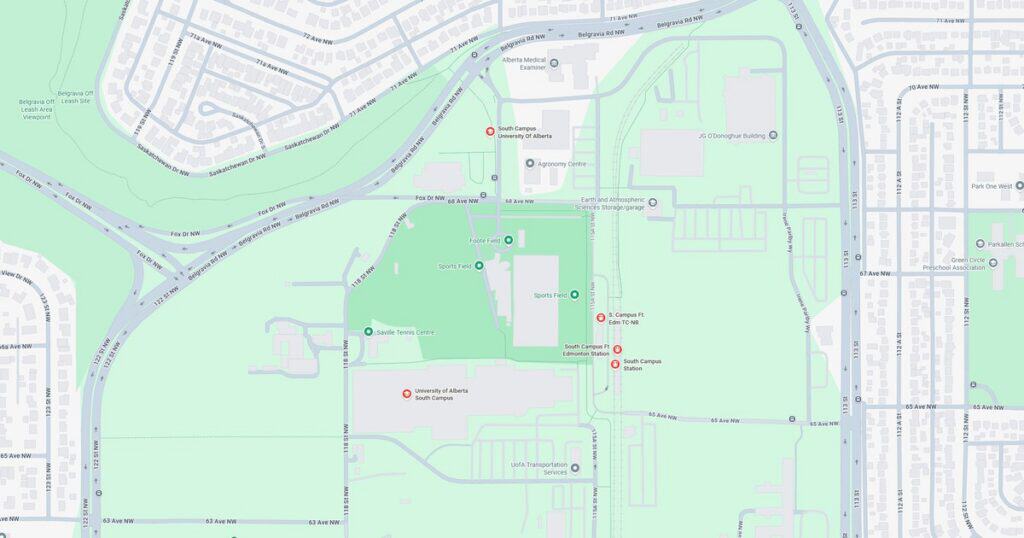 Detailed map of the University of Arizona highlighting buildings, roads, and green spaces.
