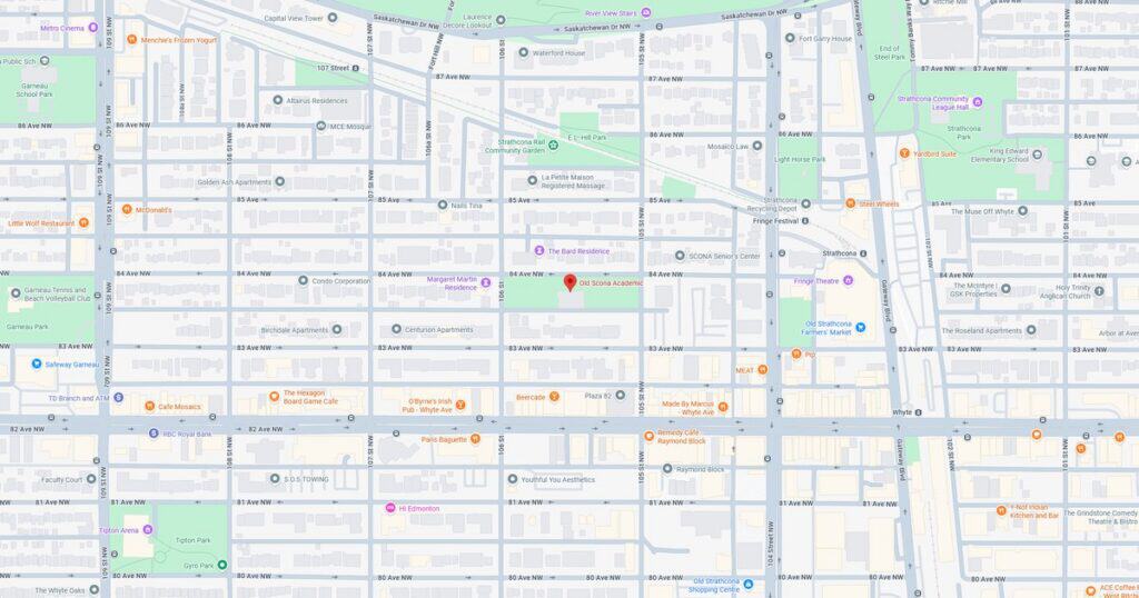 Detailed city map showing streets, parks, and public transportation routes for navigation and urban planning.