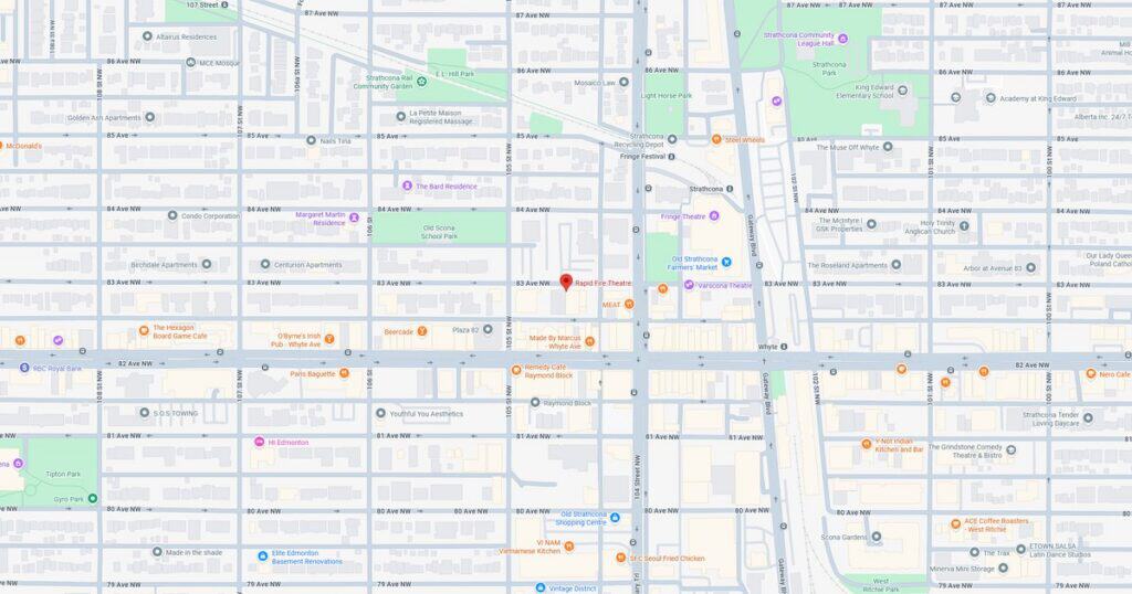 Detailed city map showing streets, parks, and landmarks with various icons and labels for navigation and location identification.
