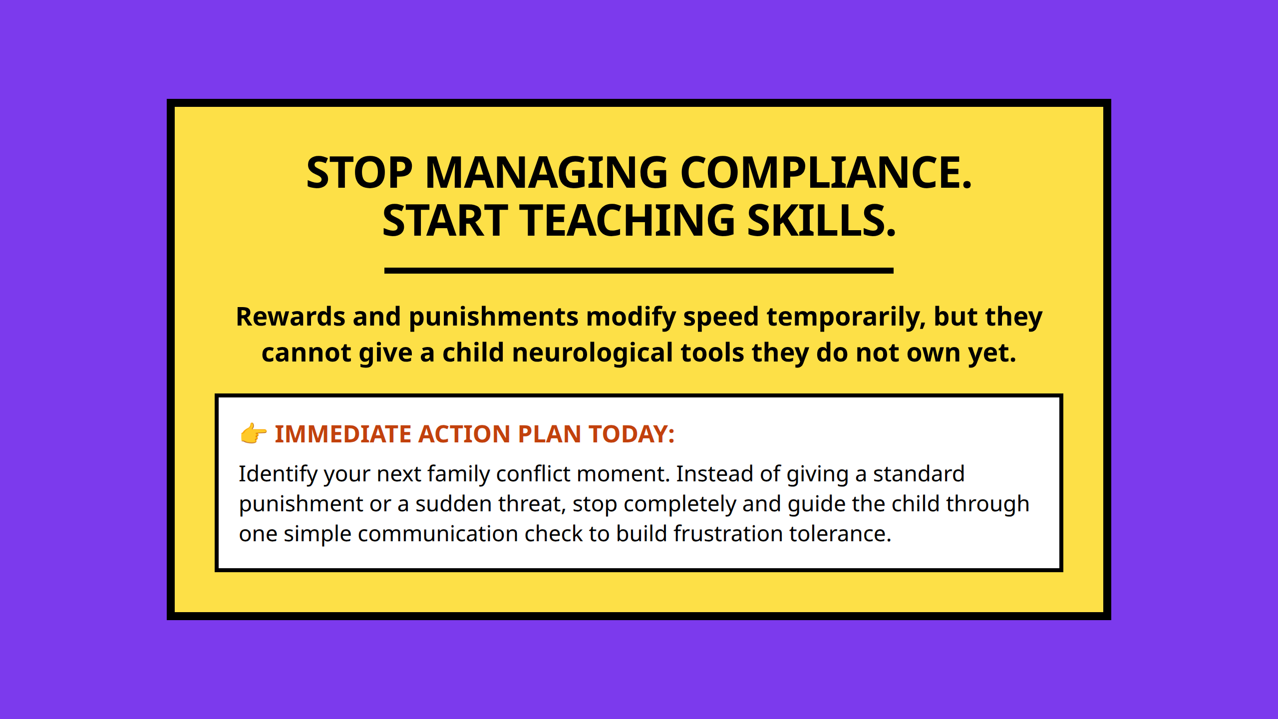 Mini poster reminding parents to replace a reactive consequence with a guided learning moment.