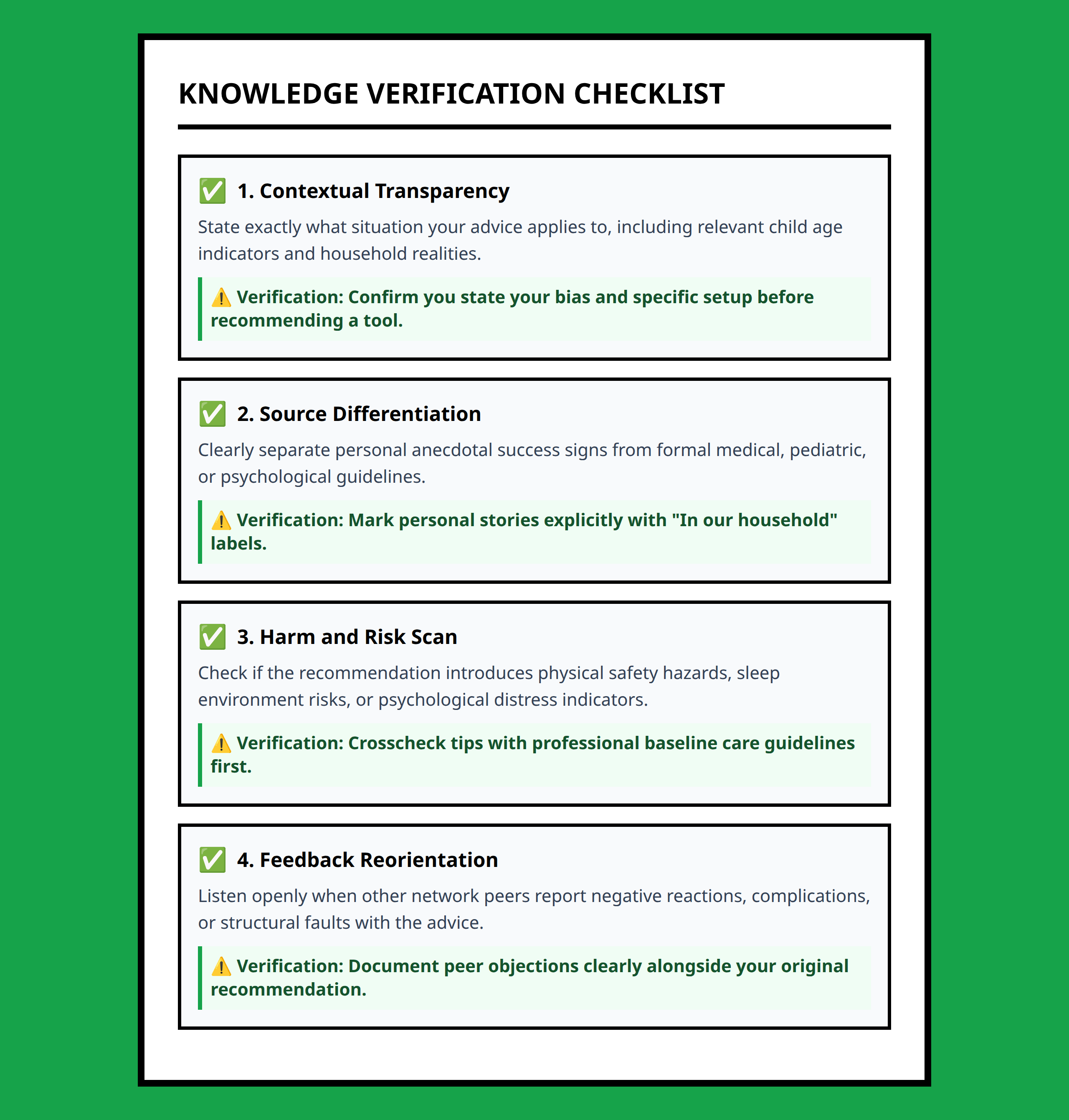Checklist for sharing and evaluating parenting advice responsibly online