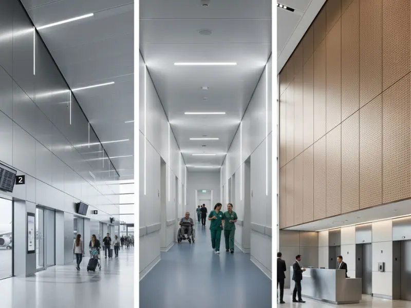 High-traffic interiors with durable aluminium wall cladding