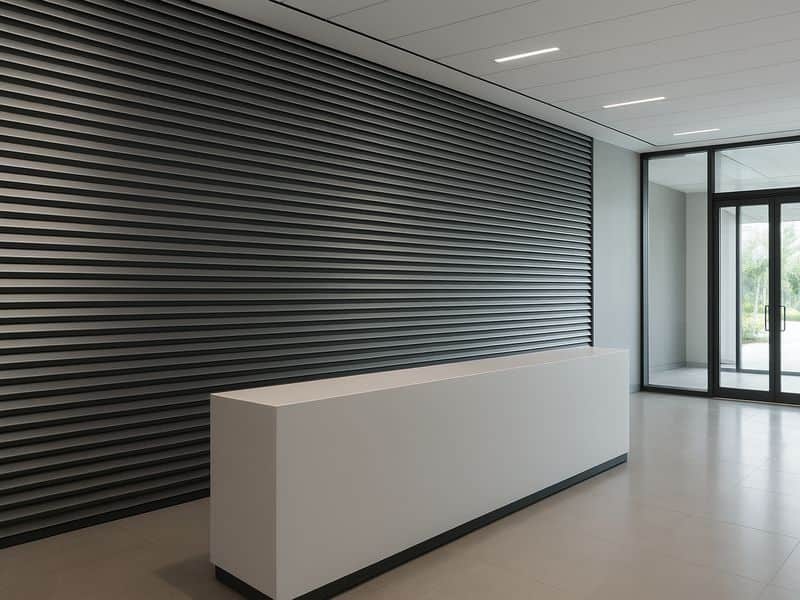Horizontal aluminium louver panels offering durable and moisture-resistant interiors