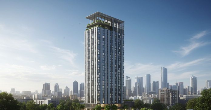 Modern skyline with ACP-clad high-rise building