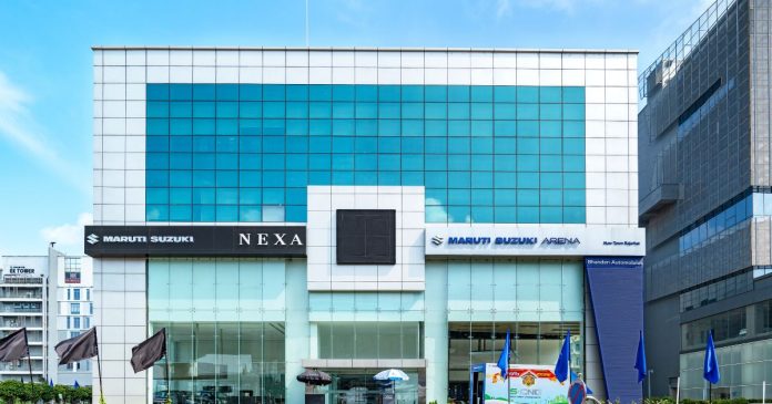 Nexa showroom exterior featuring ACP panel façade with modern commercial cladding and signage design