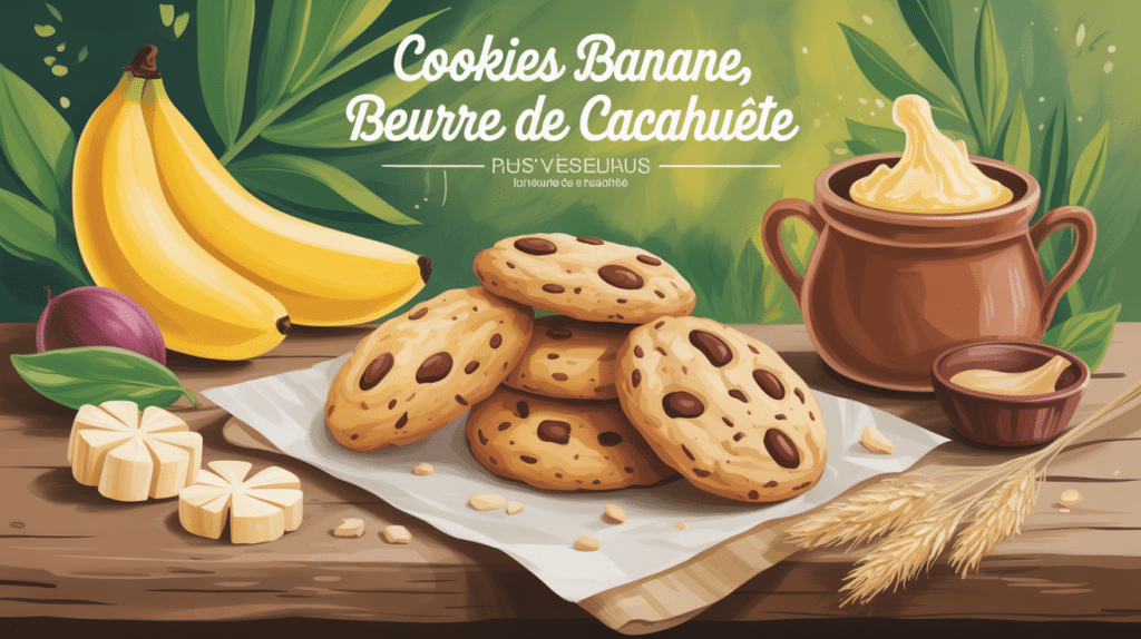 cookies banane avoine beurre de cacahuète sur table ingrédients naturels
