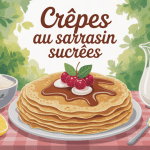 crêpes au sarrasin sucrées pile dorée avec fruits