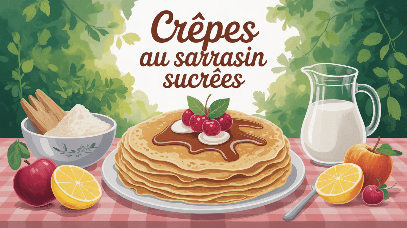 crêpes au sarrasin sucrées pile dorée avec fruits