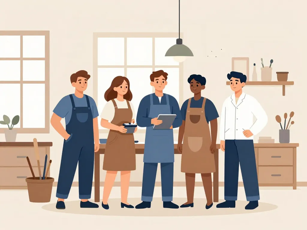 Artisans ETS Buisson devant atelier local