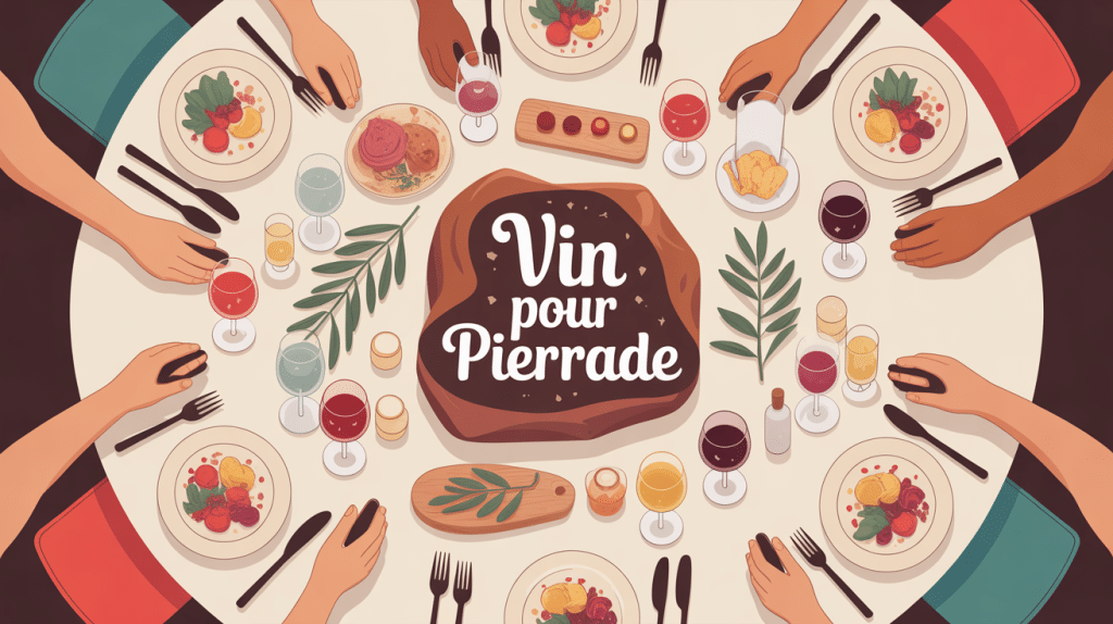 illustration moderne quel vin avec pierrade ambiance festive