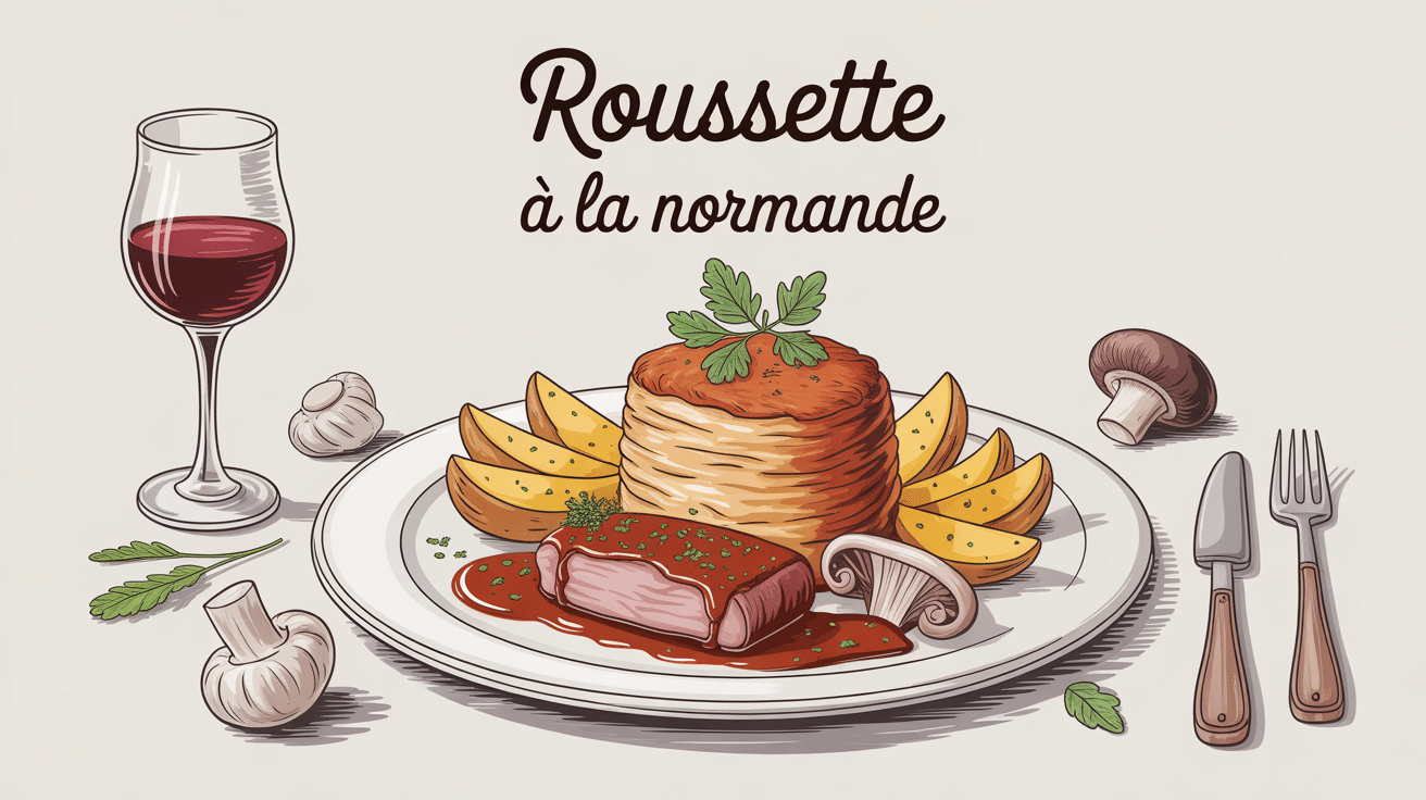 recette roussette à la normande, assiette avec sauce cidre et pommes