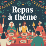 Repas à thème grande table invitée ambiance festive