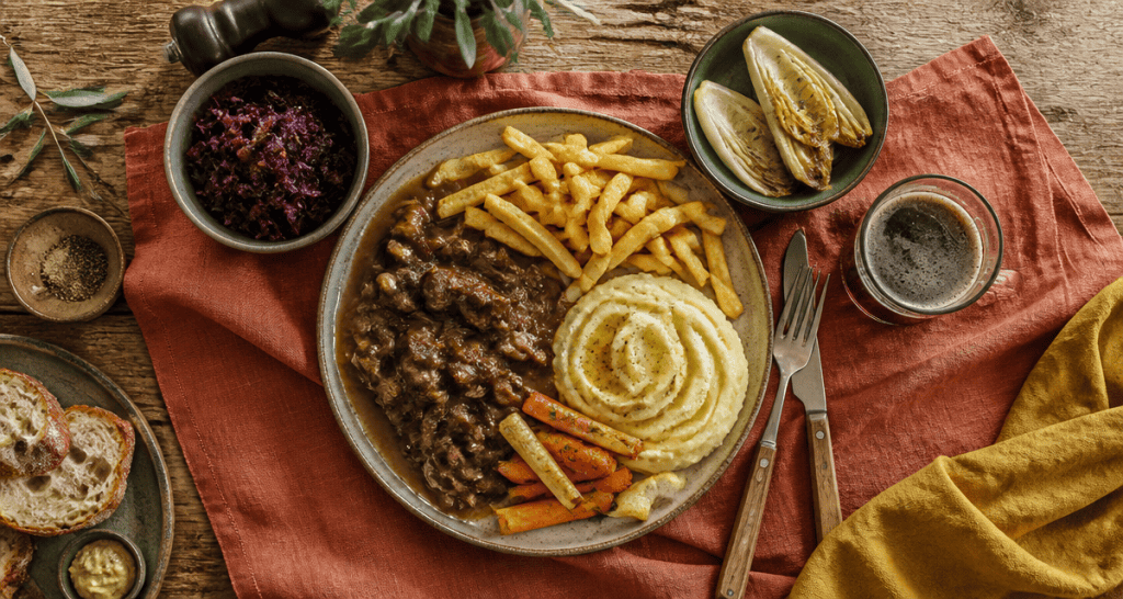 accompagnement carbonade flamande avec frites et légumes