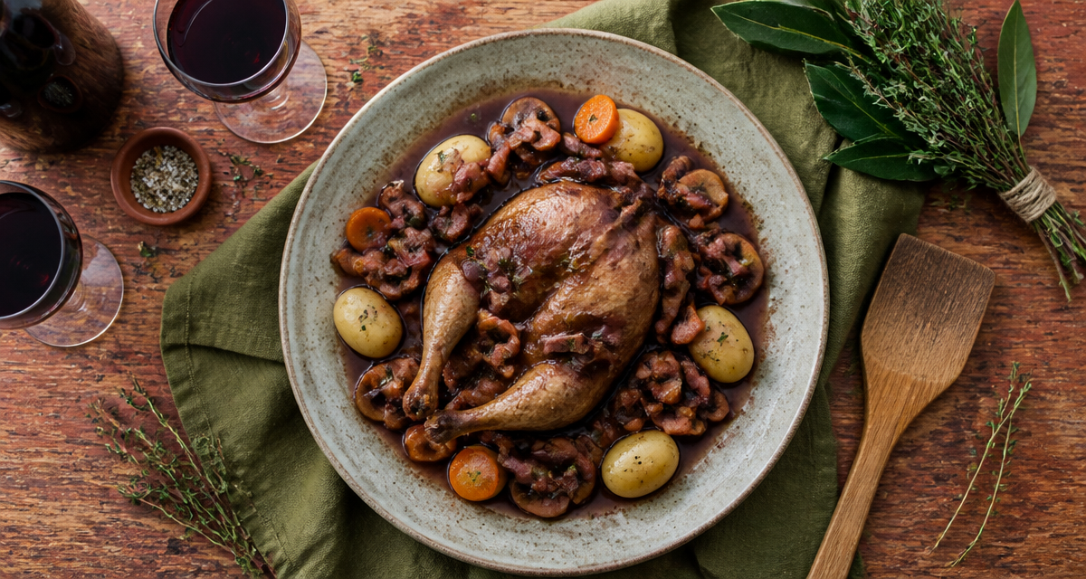 Coquelet au vin Cookeo, légumes et sauce