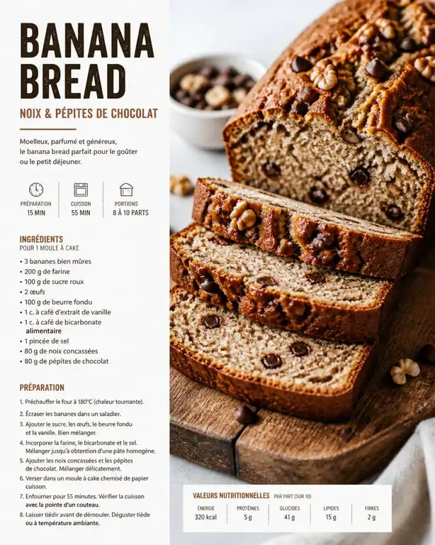 Banana Bread healthy aux noix et chocolat pour un goûter équilibré
