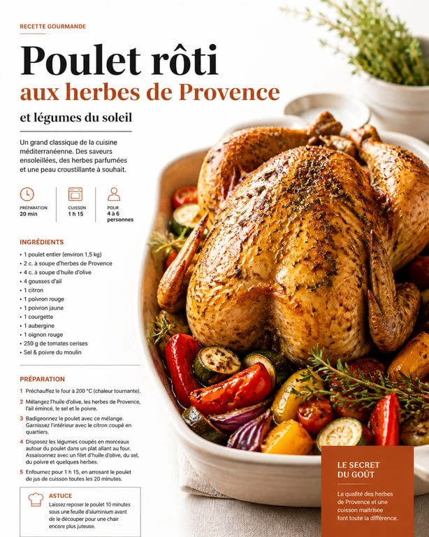 Poulet rôti aux herbes de Provence et légumes du soleil