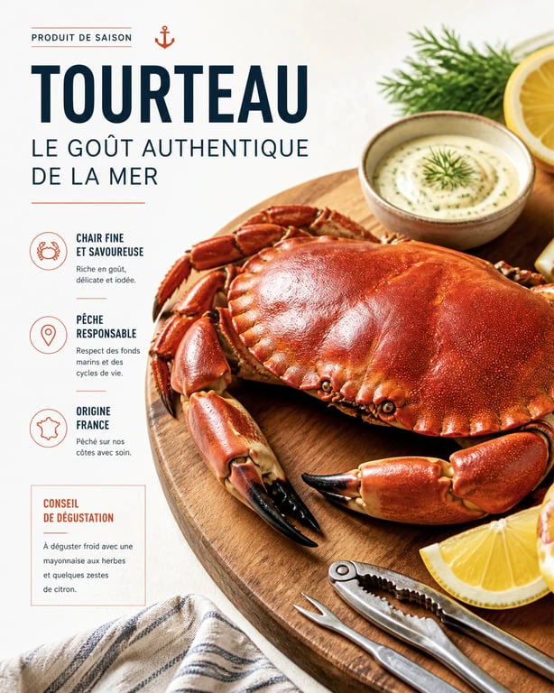 Recette de cuisson du crabe tourteau entier dressé sur un plateau