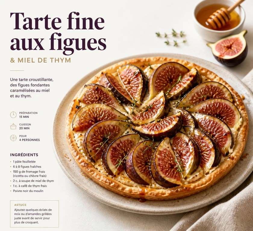 Tarte fine aux figues congelées et miel, prête à être dégustée