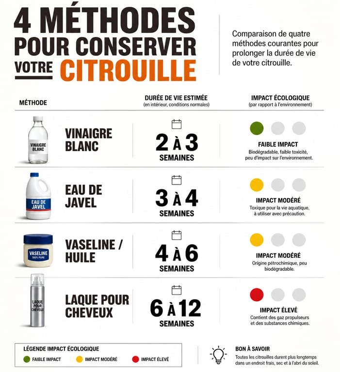 Infographie comparative des méthodes de conservation pour citrouille d'Halloween