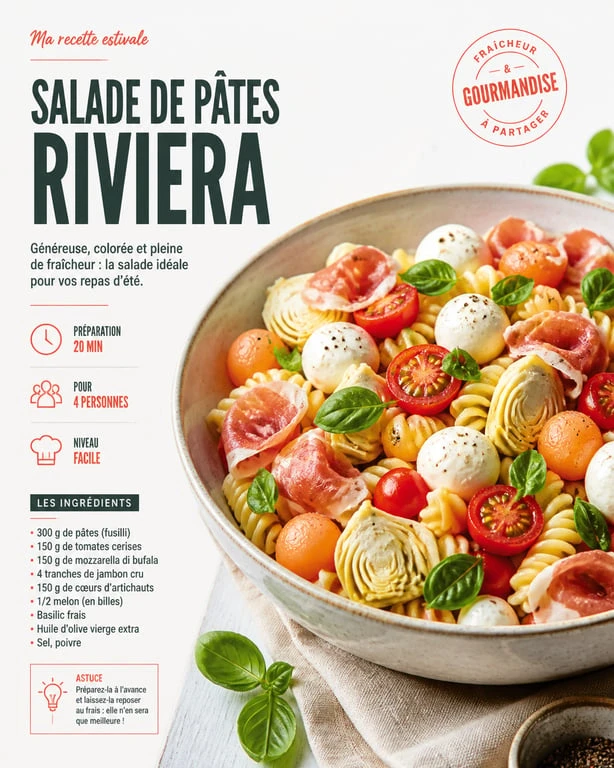 Salade de pâtes Riviera pour un repas froid entre amis
