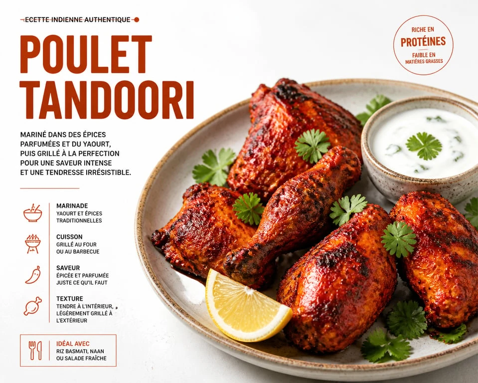 Poulet tandoori maison préparé avec des épices tandoori authentiques