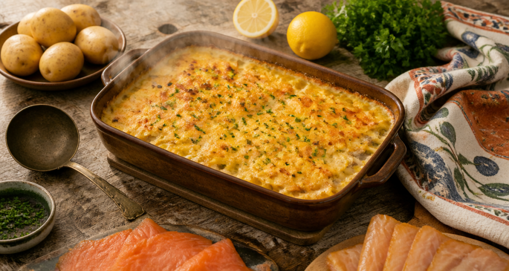 gratin poisson pommes de terre cyril lignac doré et fumant