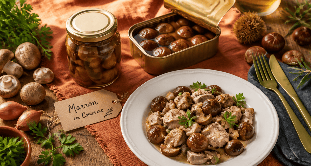 marron en conserve sur table rustique