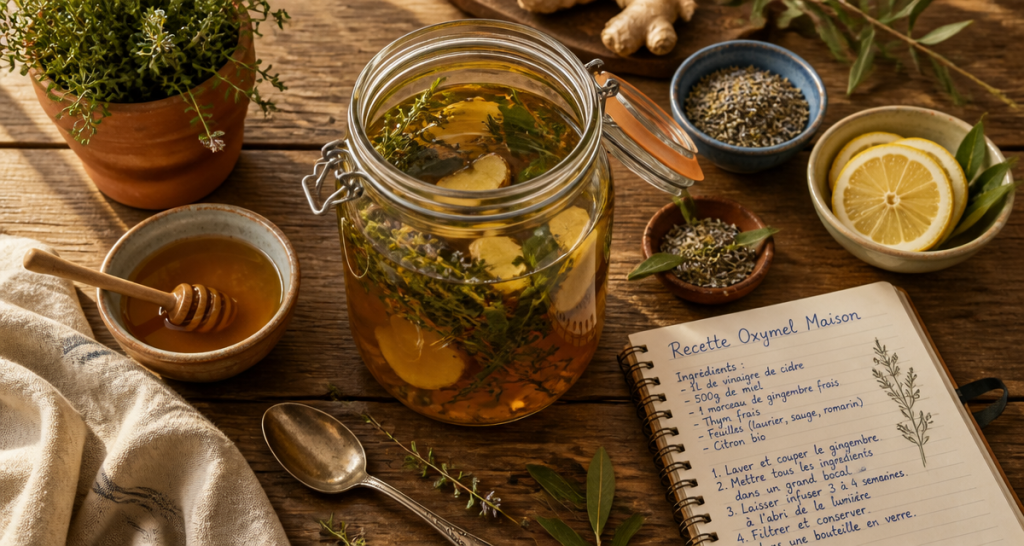 oxymel recette bocal plantes et miel