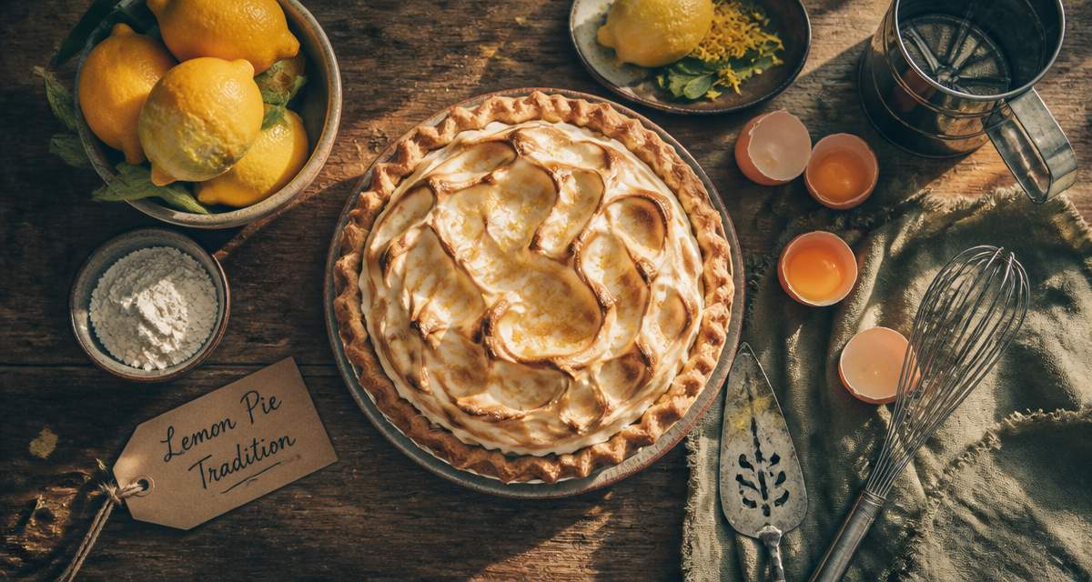 Pie lemon dorée avec meringue et citrons