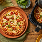 Pizza surgelée airfryer dorée sur assiette