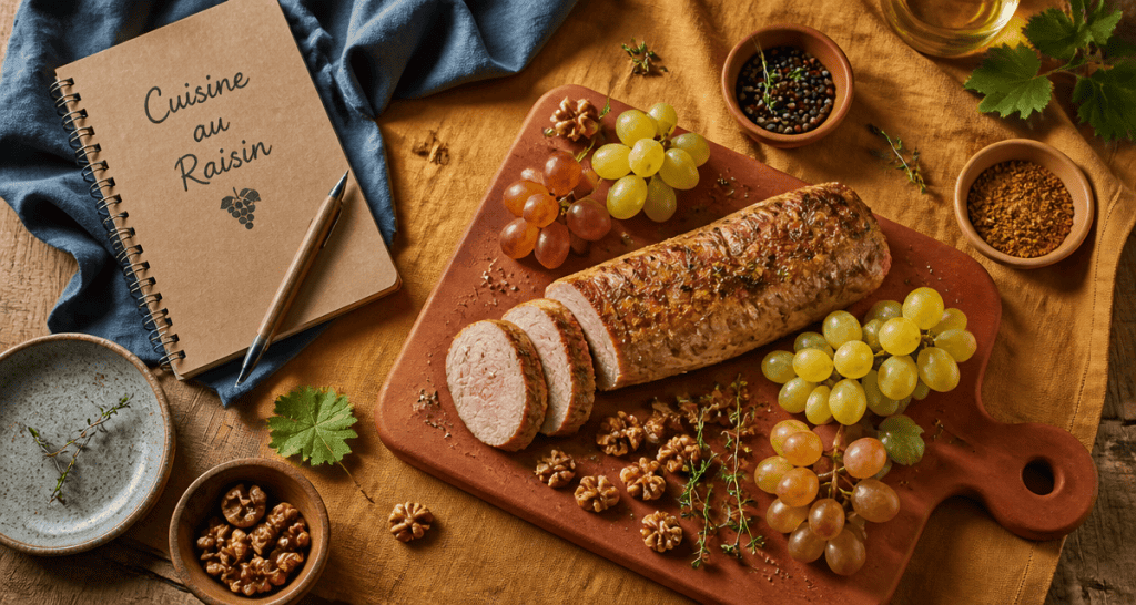 recette au raisin sur planche rustique