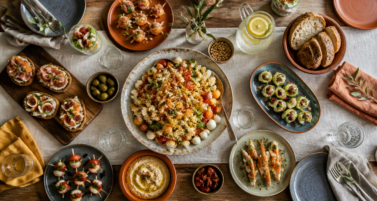 repas froid entre amis grande table salade buffet