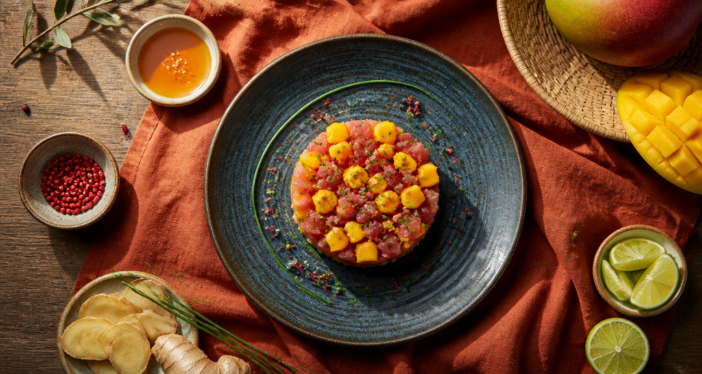 thonine crue tartare mangue assiette méditerranéenne