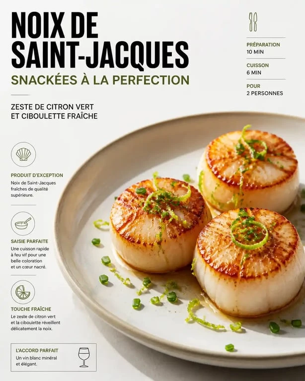 Noix de Saint-Jacques snackées avec marinade au citron vert et gingembre