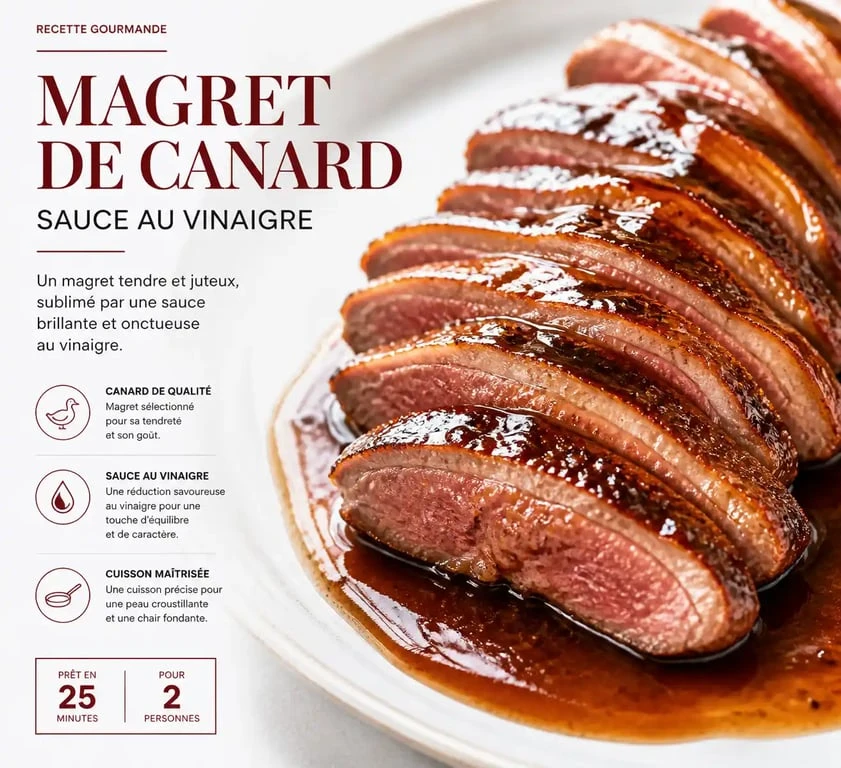 Magret de canard nappé d'une sauce au vinaigre après un déglaçage réussi